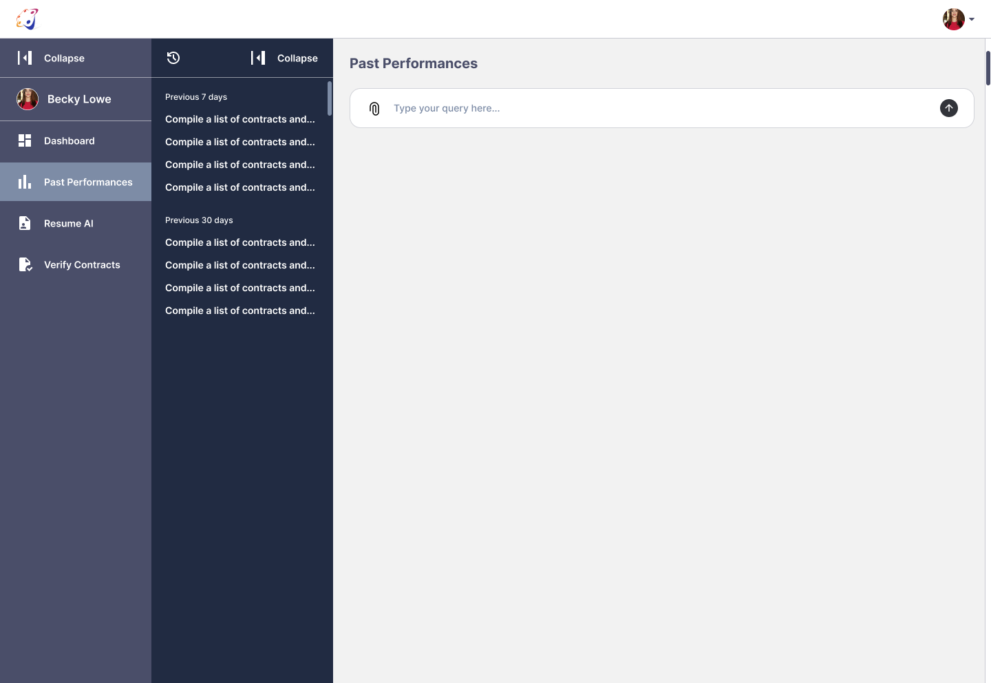 Past performace with sidebar open